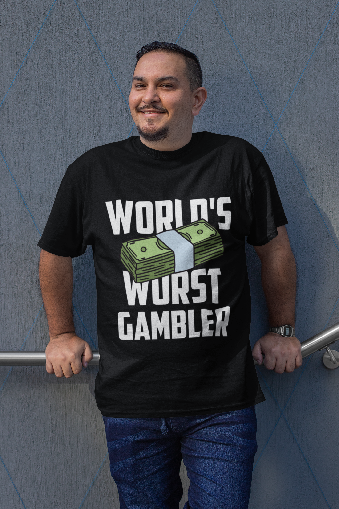 World's Worst Gambler Gambling Shirt, On Person